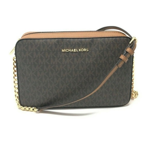 Michael Kors Handbags - Michael Kors Jet Set LG EW Crossbody Bag Brown Logo 35F8GTTC3B
